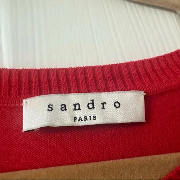 Sandro cotton red sweater with cutout front detail  size small - Picture 3 of 6
